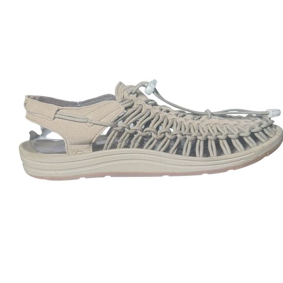 Keen Uneek Sandals Mens US 10 Gray Suede Walking Hiking Woven Bungee White Logo - Picture 9 of 16